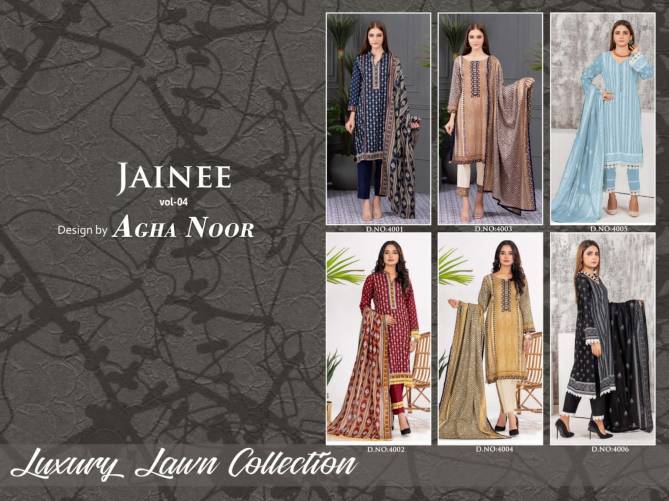 Agha Noor Jainee 4 Latest Casual Daily Wear Luxury Lawn Karachi Cotton Collection